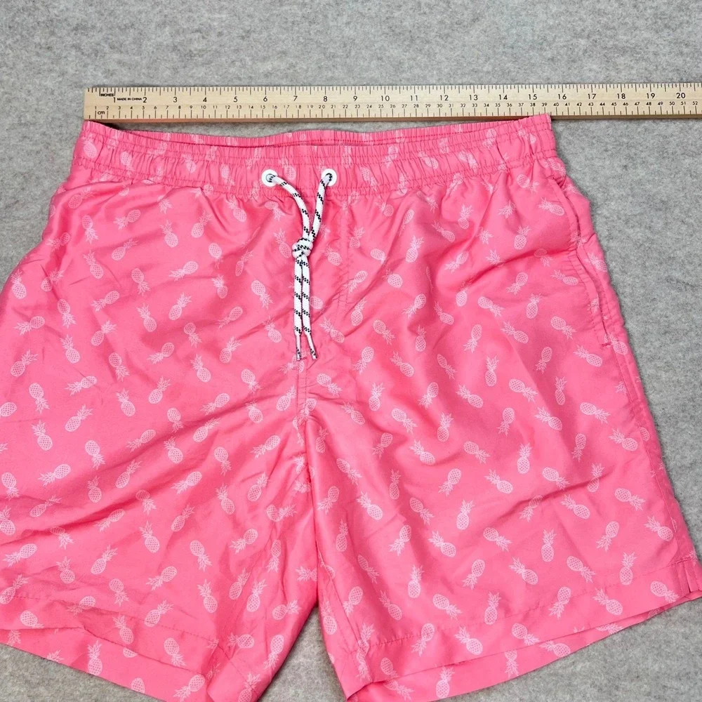 Maamgic‎ Mens Pink Pineapple Print Swim Trunks Mesh Lined Board Shorts Sz Medium